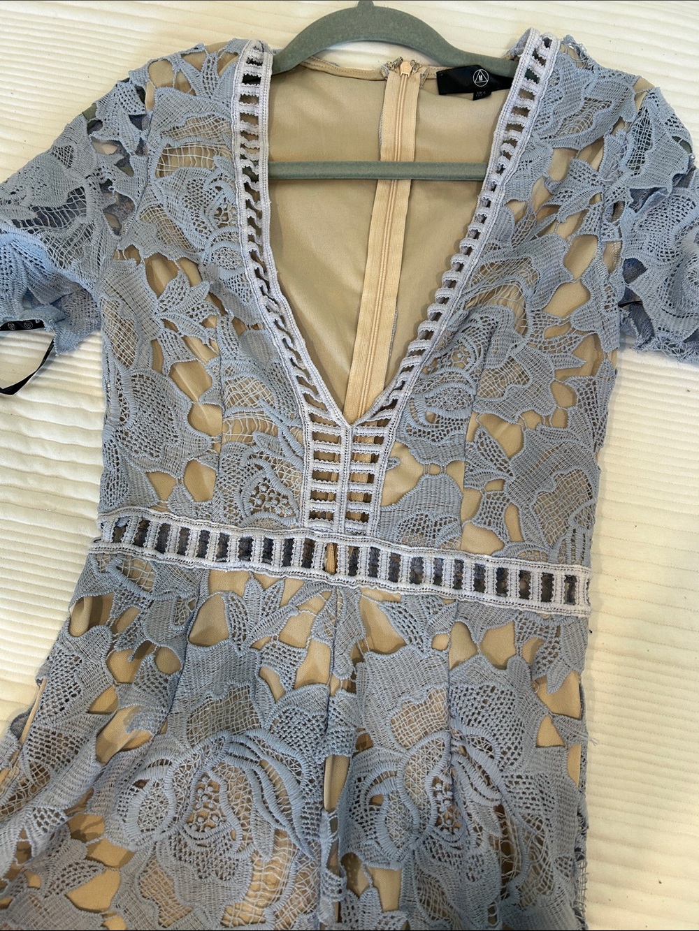 Missguided Dusty Blue Lace V-Neck Fit-and-Flare Dress